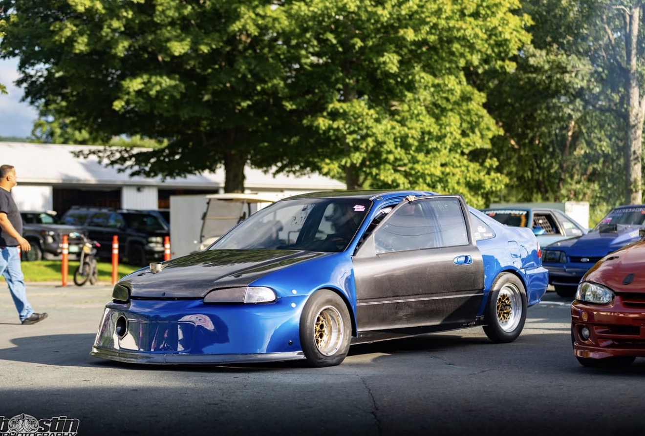 Blue Honda drag car in the Wild in the Valley paddock